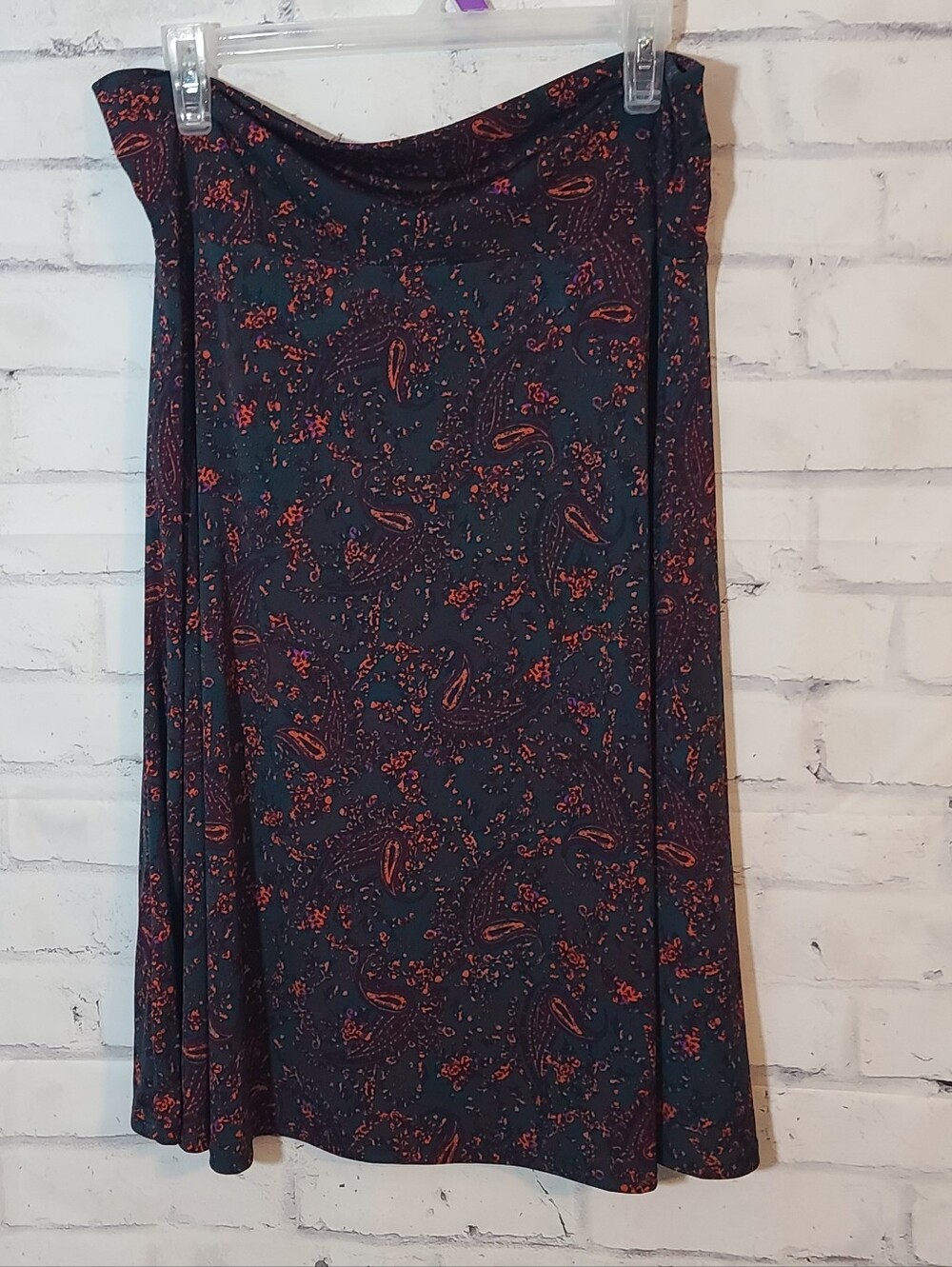 LuLaRoe Dark Green Paisley A-Line Midi Skirt XL Pull On Stretch